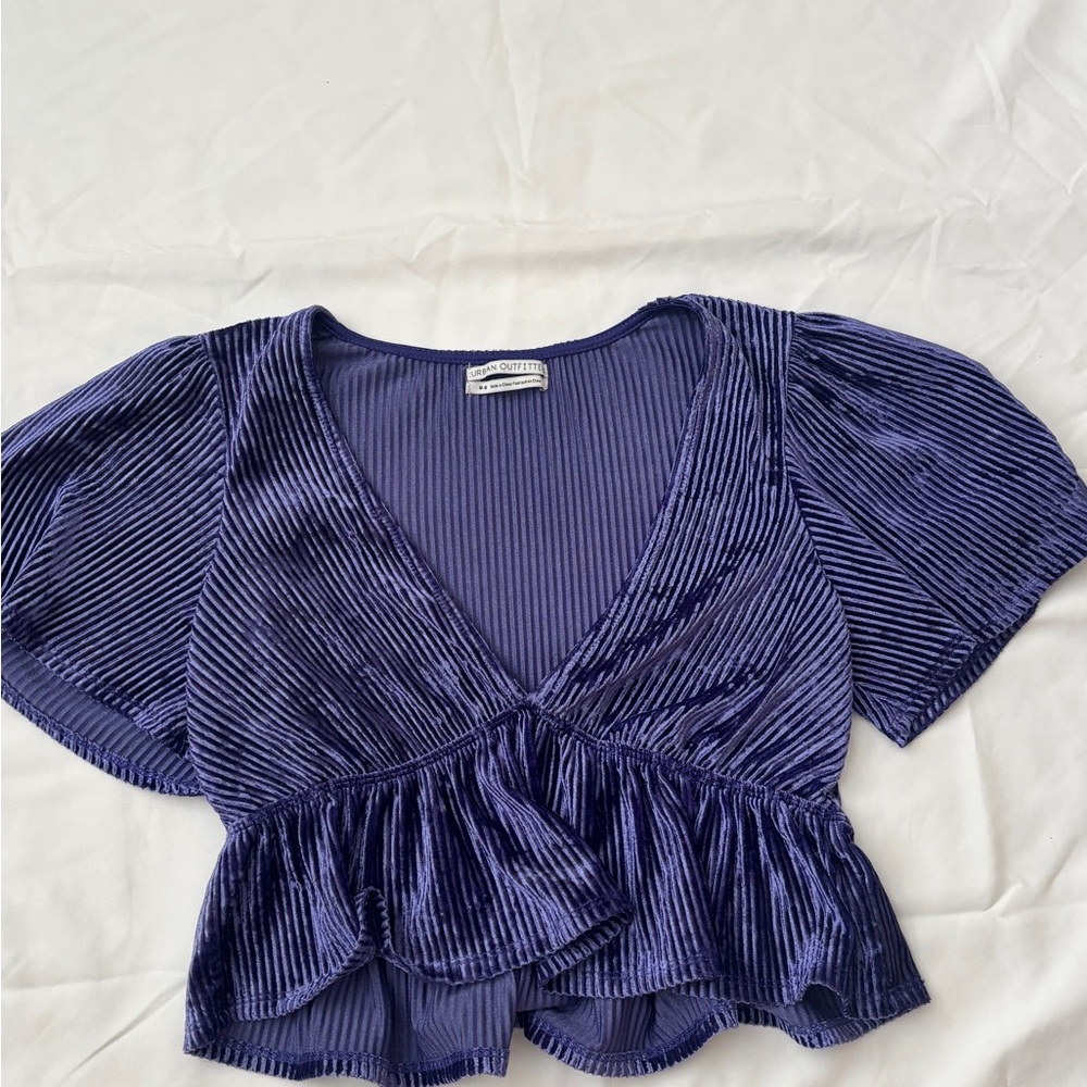 Urban Outfitters Deep Blue Velvet Blouse